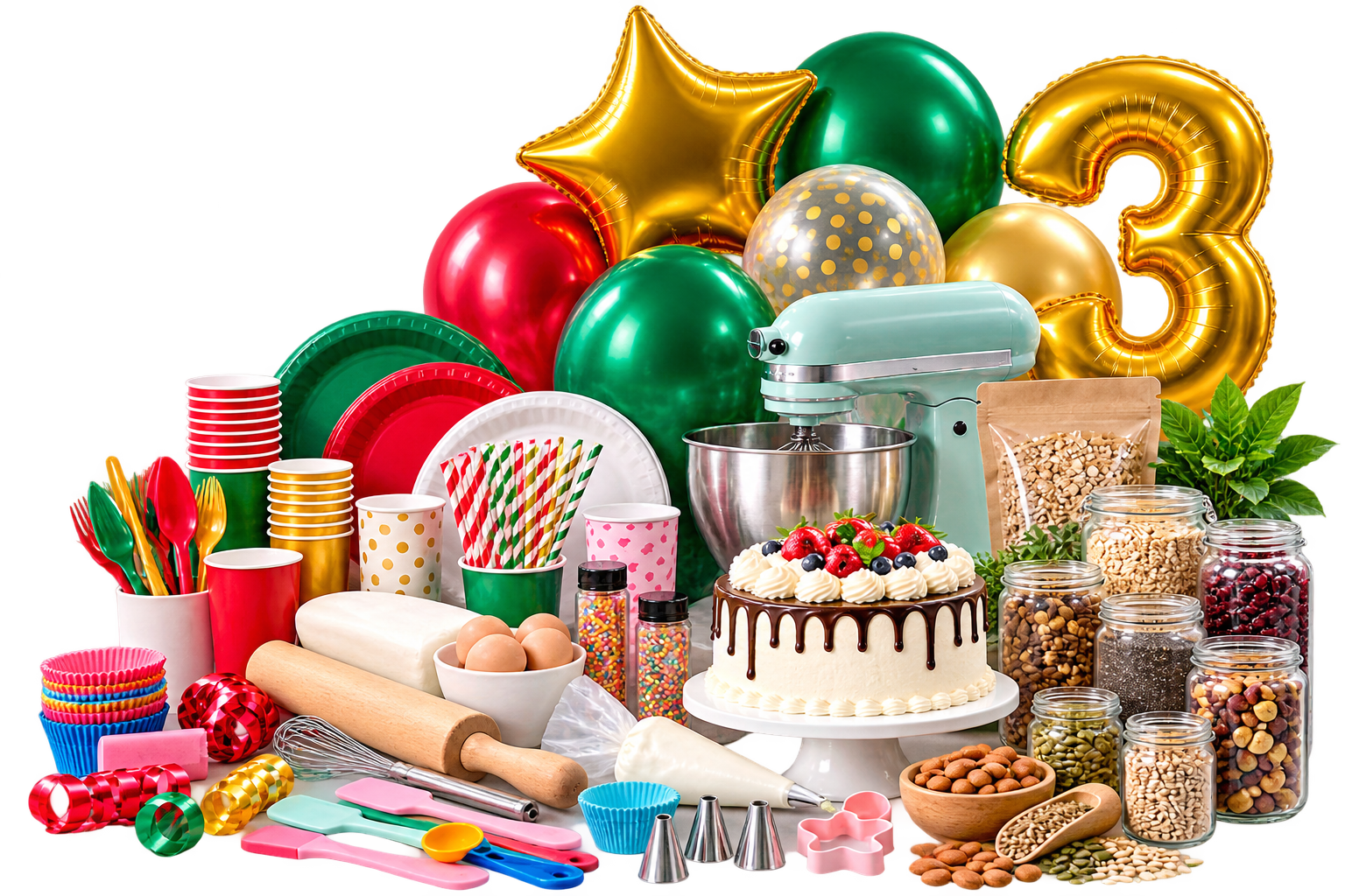 Productos de cotillón, repostería, descartables y dietética